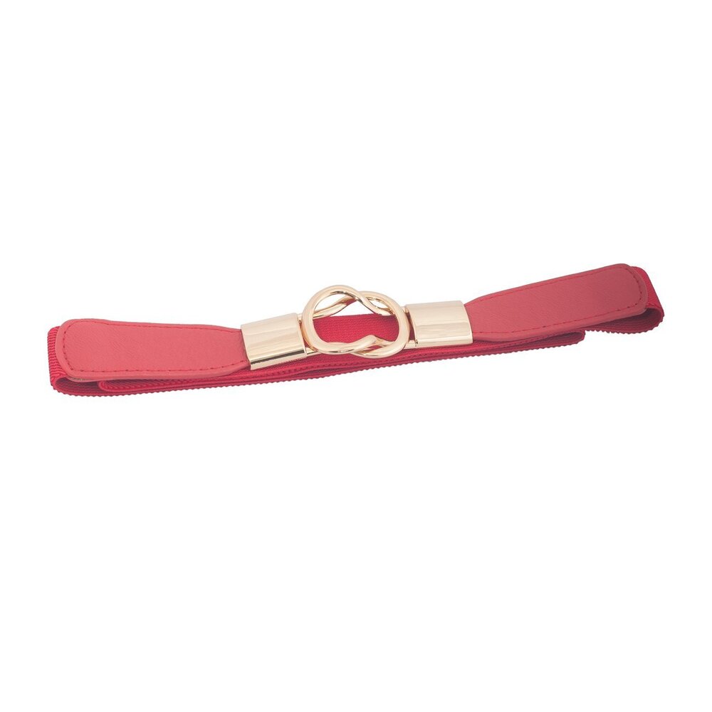 4335 Evogues Plus Size Gold Interlock Buckle Skinny Elastic Belt Red- One